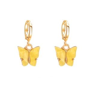 Yellow Pearlescent Gold Plated Butterfly Huggie Small Hoops Earrings